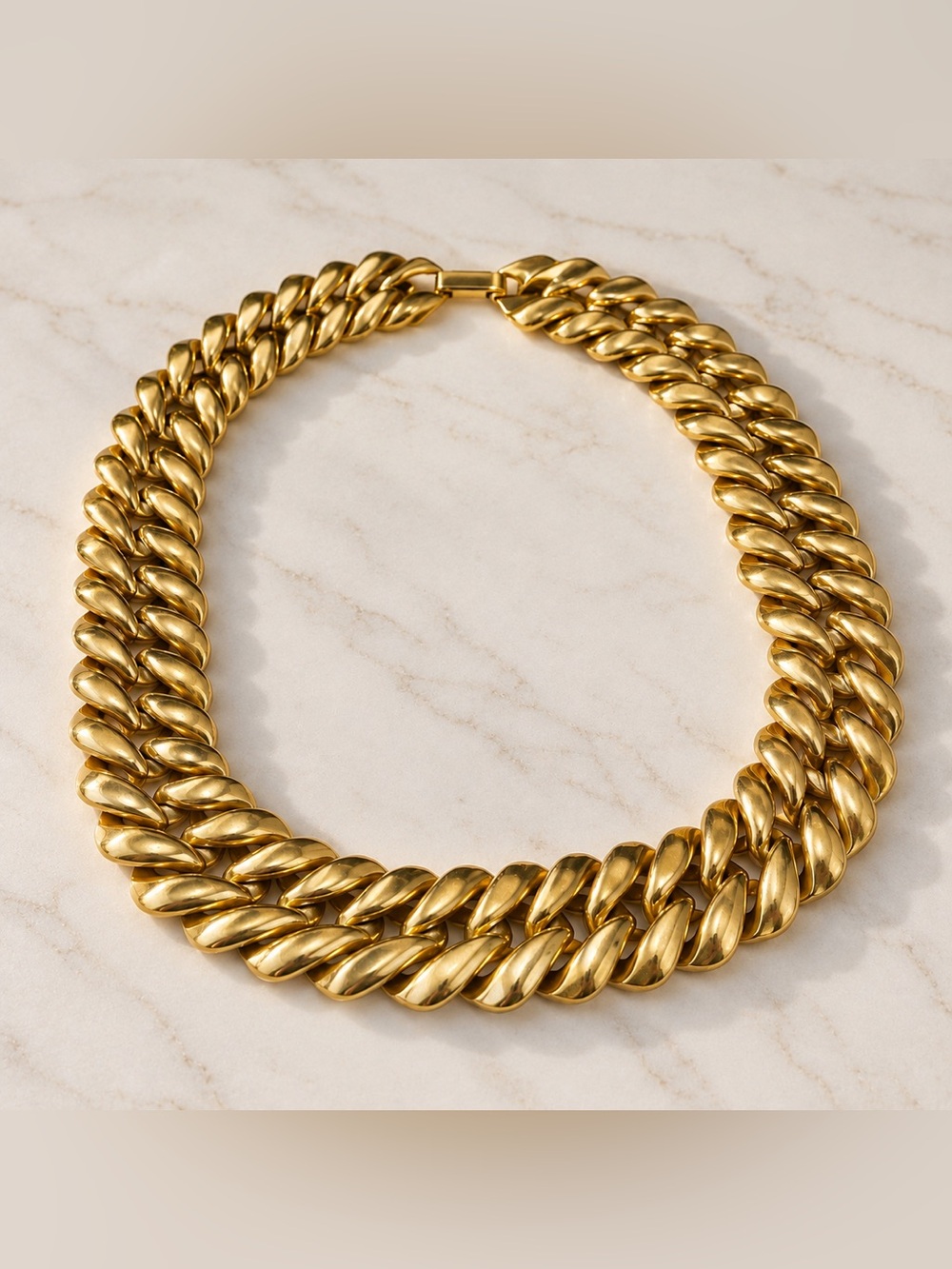 Gold Chunky Curb Chain Statement Necklace 21” Bold Collar